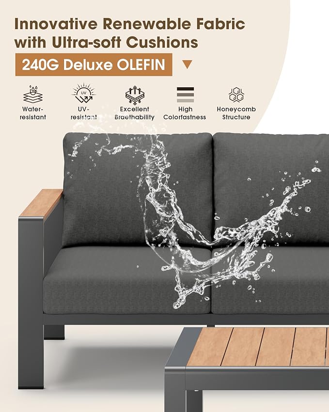 Aluminum Outdoor Patio Furniture 3 Seats, All-Weather Outdoor Patio Sofa - Image 4
