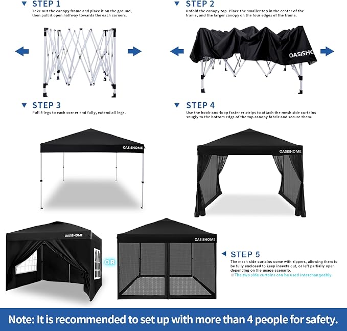 OASISHOME Pop-up Gazebo Instant Portable Canopy Tent 10'x10', - Image 5