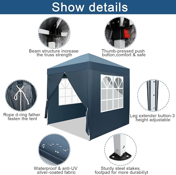 Outvita 6.5x6.5ft Pop Up Canopy Tent, Outdoor Instant Shelter Folding Canopy - Image 3