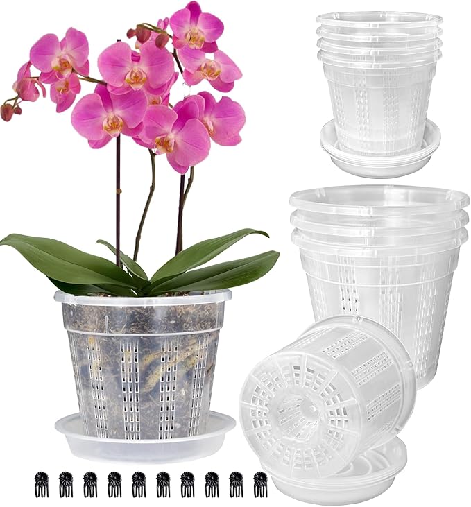 Orchid Pot with Saucers, 4 Each of 4.3", 5.5" Orchid Pots with Holes by HOLANHING