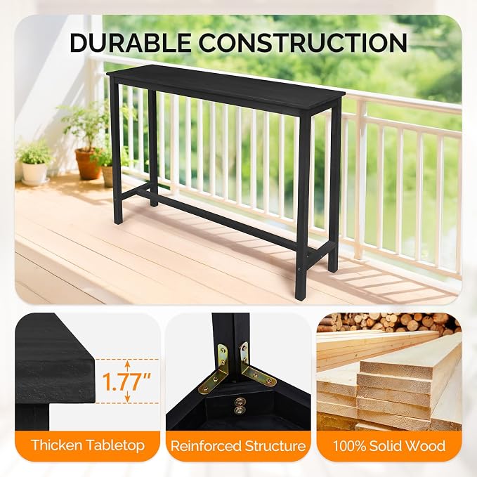 VINGLI Wooden Outdoor Bar Table, Wood Patio Counter Height Table, - Image 5