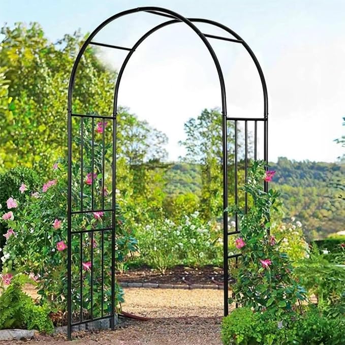 LDAILY Moccha Garden Arch Arbor Trellis, 7.2Ft Outdoor Steel Arbor by LDAILY