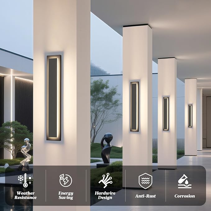 Modern Outdoor Wall Lights -  Long Exterior Lighting Fixtures, Front - Image 5