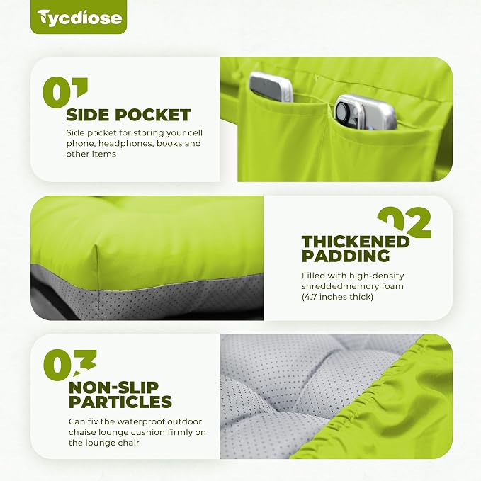 Outdoor Lounge Chair Cushion, Waterproof Thickened Chaise Lounge Cushions - Image 4