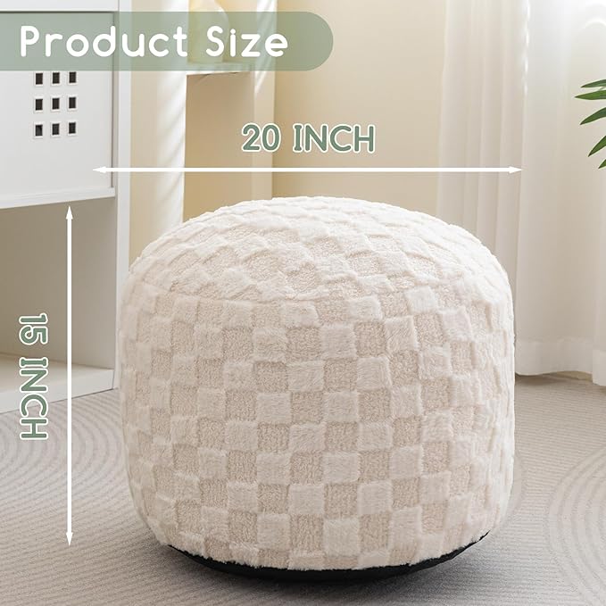 HIGOGOGO Round Stuffed Pouf Ottoman, Plaid Poufs - Image 2