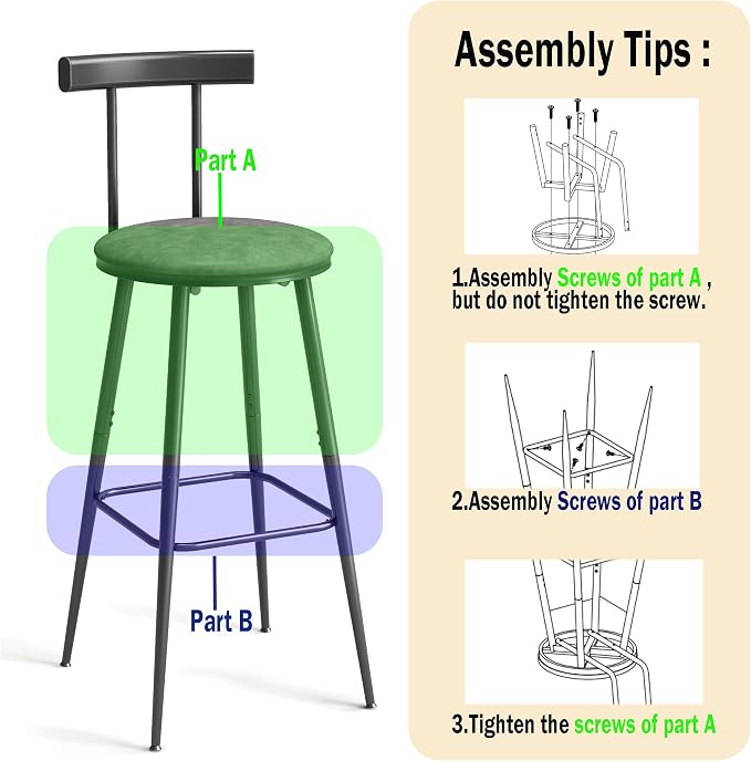 Bar Stools, Bar Chairs with Backrest and Footrest, Industrial Counter Stools - Image 7