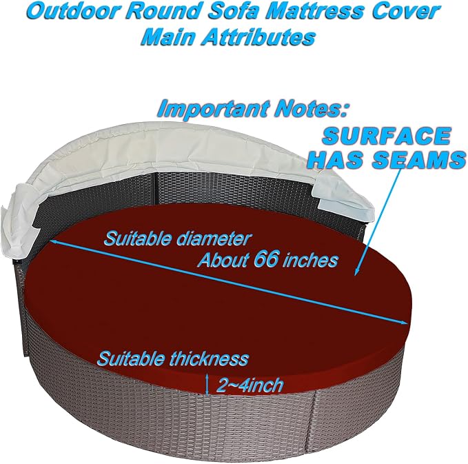 Round Outdoor Daybed Cushion Cover Replacement, Anti-UV Water-Resistant Patio - Image 2