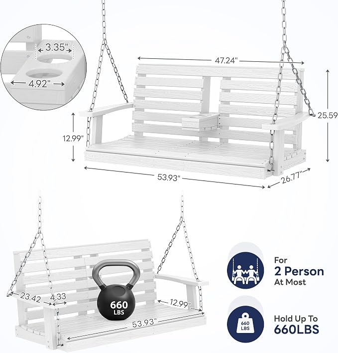 KINGYES Outdoor Hanging Porch Swing, Waterproof Swing - Image 4