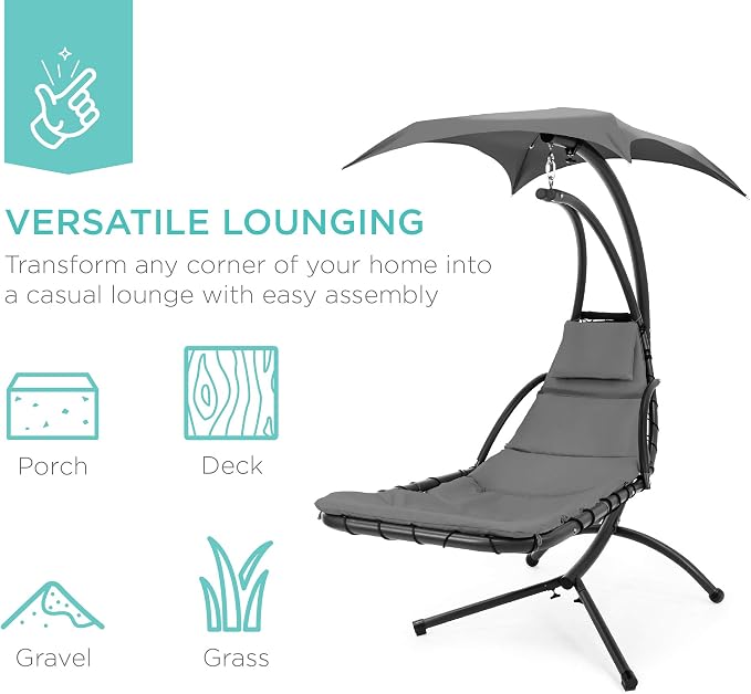 Best Choice Products Outdoor Hanging Curved Steel Chaise Lounge Chair Swing - Image 6