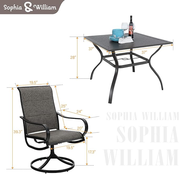 Sophia & William Patio Dining Set 5 Pieces Outdoor Furniture Set - Image 8