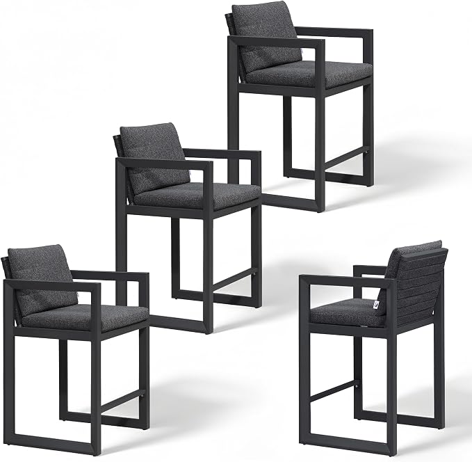 PURPLE LEAF Outdoor Counter Height Bar Stools Set of 4 27 Inch Modern Aluminum by Unknown