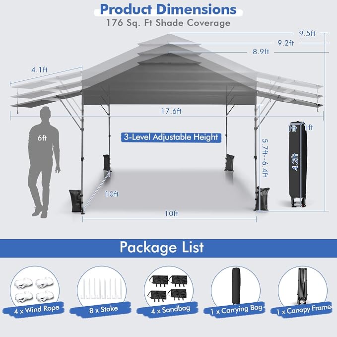 Tangkula 10x17.6 Ft Pop Up Canopy - Image 7