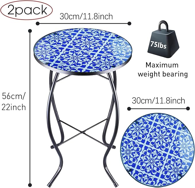 2PCS 12 Inch Small Outdoor Side Table - Image 3