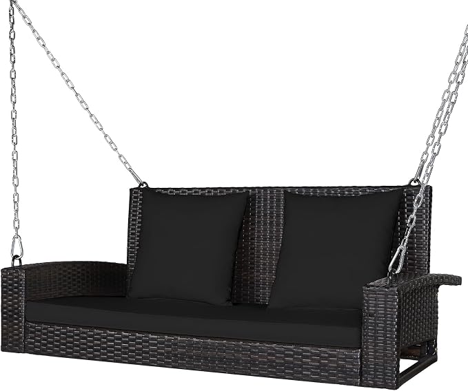 DORTALA Hanging Porch Swing, 2-Person Outdoor Wicker Swing Chair Bench by DORTALA