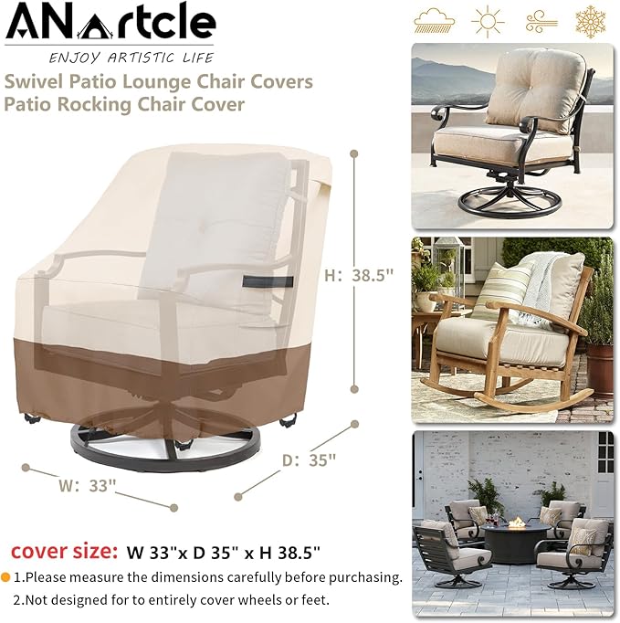 Outdoor Swivel Lounge Chair Cover 2 Pack, Waterproof Heavy Duty Lawn Patio - Image 4