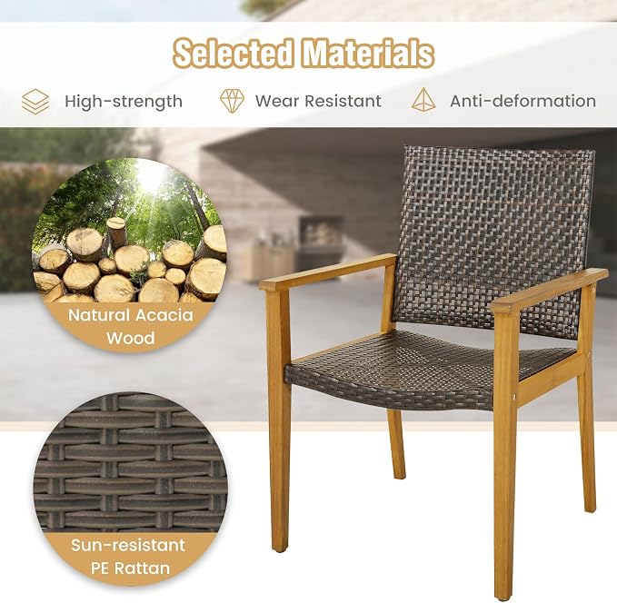 Tangkula 5 Pieces Patio Dining Set, 4 Patio Wicker Armchairs and Round Acacia - Image 6