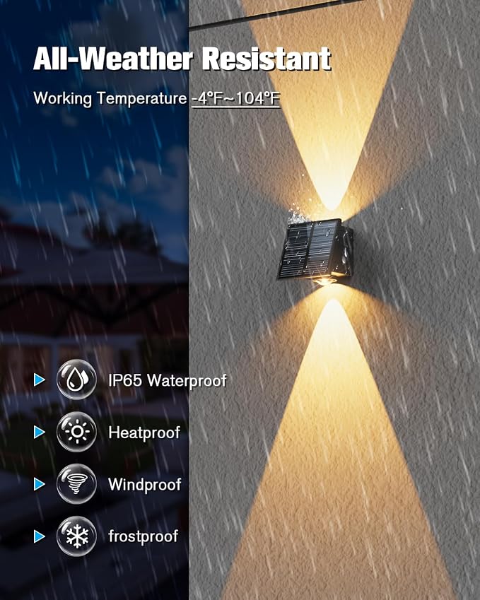 VOLISUN Solar Fence Lights 6 Pack, Color Glow LED Up and Down Wall Lamp - Image 7
