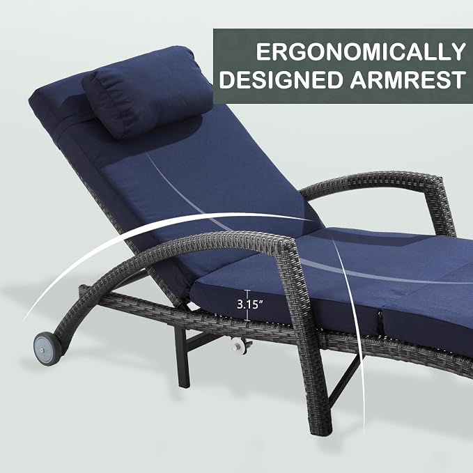 Outdoor Lounge Chairs Set of 2, Wicker Patio Pool Lounge Chair - Image 6