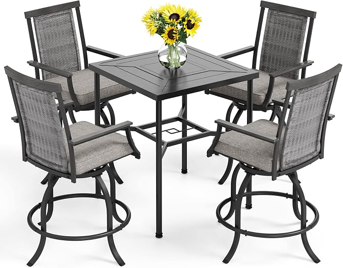 PHI VILLA 5 Piece Outdoor Bar Furniture Set, Counter Height Patio Bar Bistro by PHIVILLAThepioneerofcomfortablehouseholdsupplies
