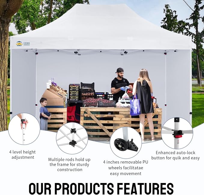 CROWN SHADES 10x15 Pop Up Canopy Tent, Thicken Frame Commercial Heavy Duty Tent - Image 3