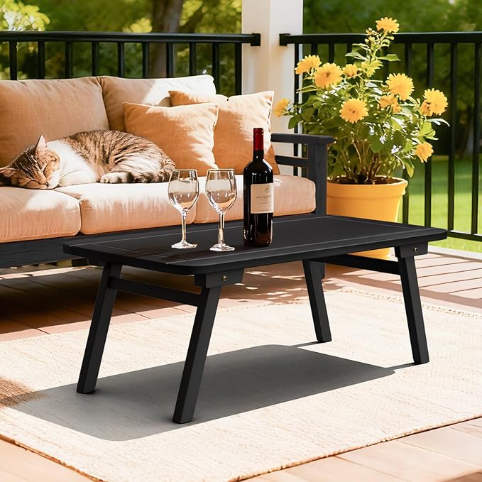 VINGLI Outdoor Folding Coffee Table, Natural Poplar Wood Patio Coffee Table - Image 7