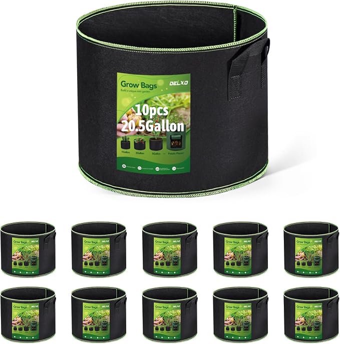 Delxo 10 Pack 20 Gallon Plant Grow Bags Heavy Duty Aeration Fabric Pots by Delxo