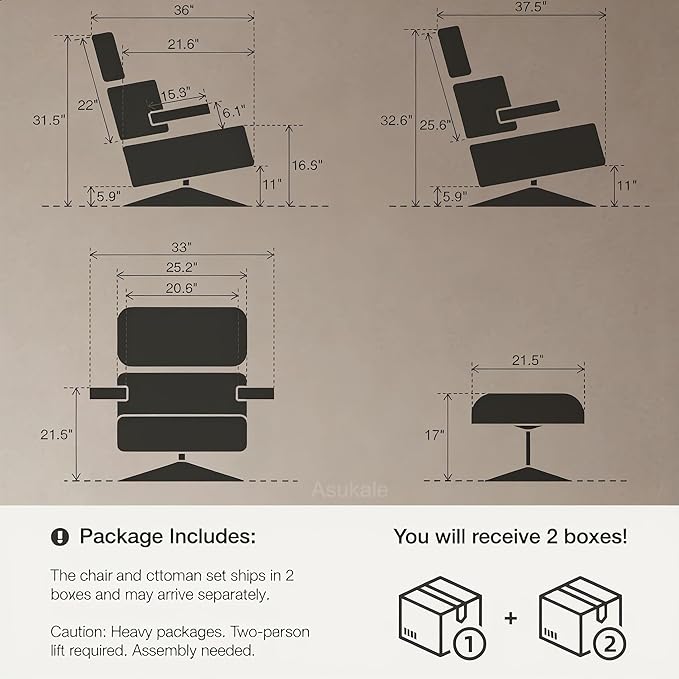 Top Grain Leather, Mid Century Chaise Lounge Chair and Ottoman, Modern Chair - Image 3