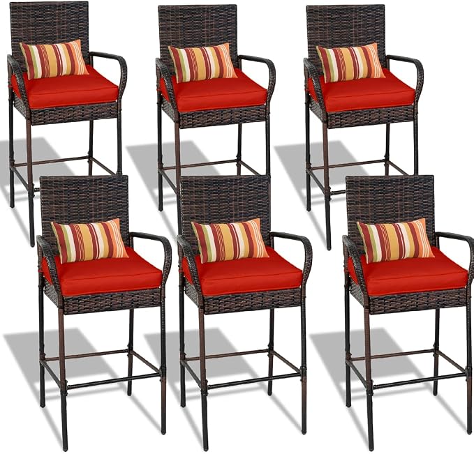 Sundale Outdoor Wicker Bar Stool Set of 6, Patio Counter Height Pub Chair by SundaleOutdoor