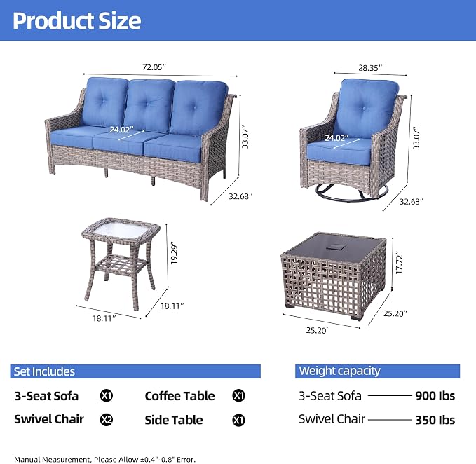 HOOOWOOO 5 Piece Patio Furniture Conversation Sets - Image 7