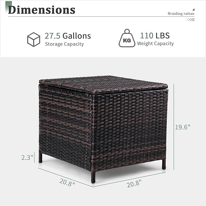 VINGLI Outdoor Side Table with Storage, 27-Gallon Patio Deck Box Outdoor Wicker - Image 3