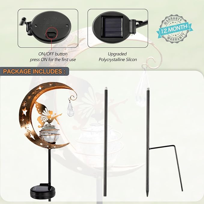LICKLIP Moon & Fairy Garden Solar Stake Light Outdoor, Crackle Glass Globe - Image 6