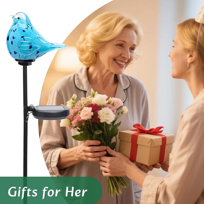 Afirst Decorative Solar Lights Outdoor Solar Bluebird Stake Lights Hand Blown - Image 3