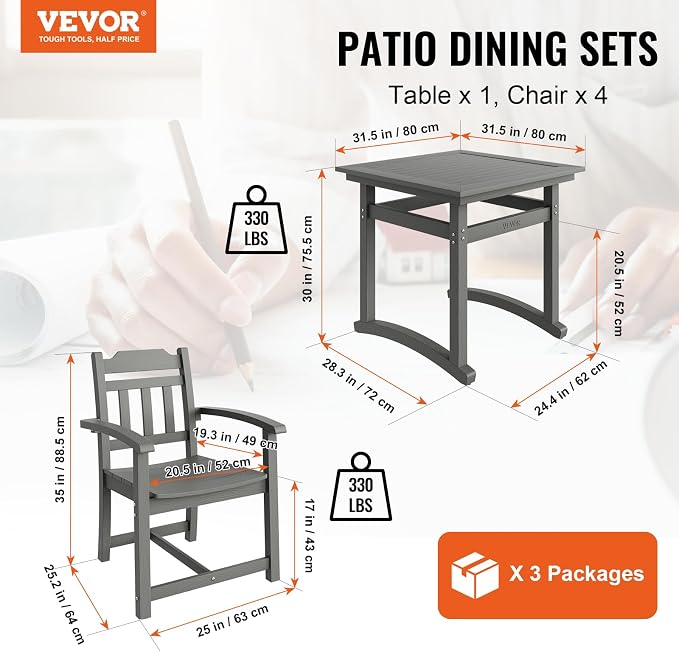 VEVOR Outdoor HIPS Patio Dining Set, 5 Pieces Patio Table and Chairs Set - Image 2
