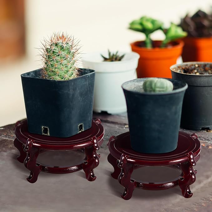 Geetery 2 Pcs 4 to 12 in Wooden Plant Stands Indoor Chinese Oriental Plant Stand - Image 7