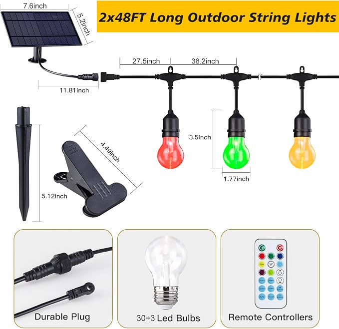 Auroraworld 96FT Commercial RGB Outdoor String Lights, Dimmable Waterproof LED - Image 6