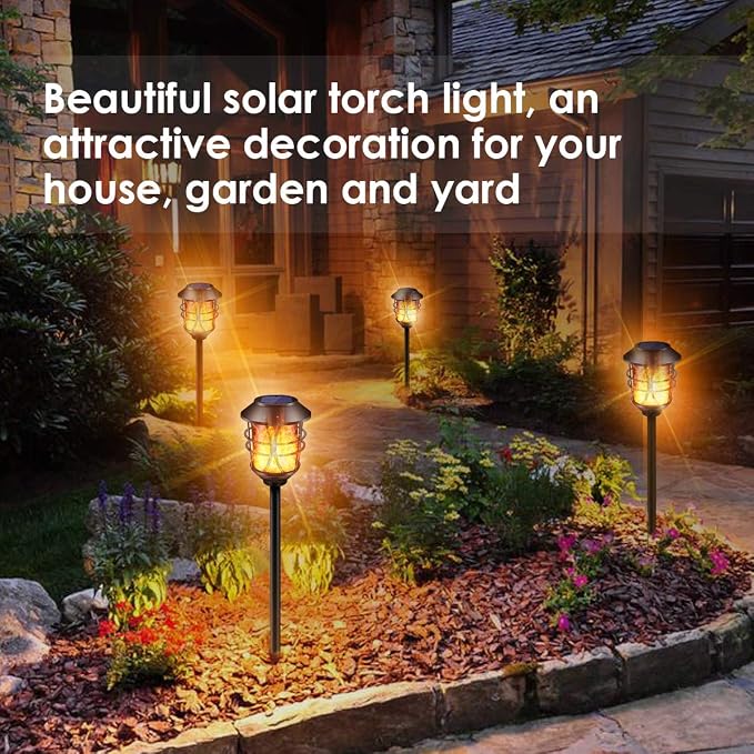 TomCare Solar Outdoor Lights Metal Flickering Flame Torches Waterproof Heavy - Image 5