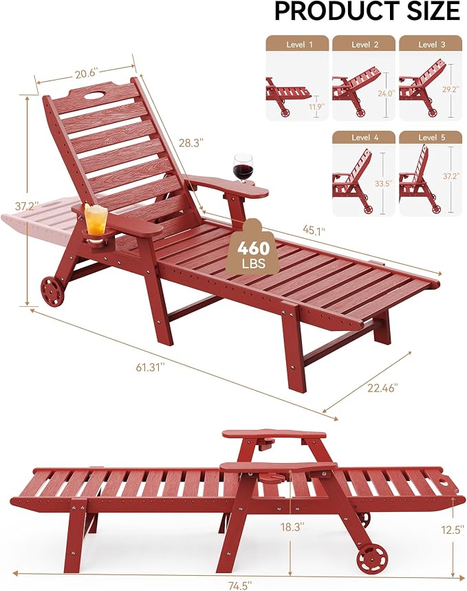 Carauci Lounge Chair Outdoor Set of 4, HDPE Chaise Lounge - Image 3