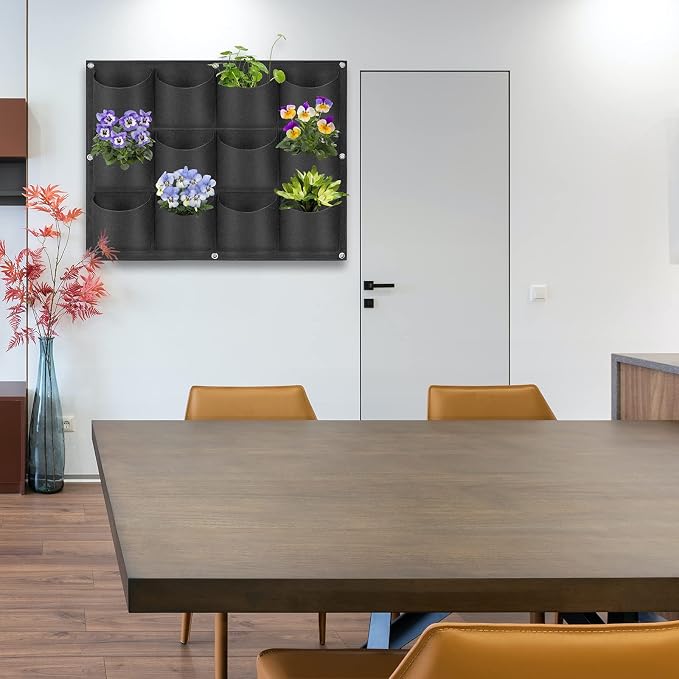 12 Pockets Hanging Planter Bags, Hanging Vertical Wall Mounted Plant Planting - Image 9