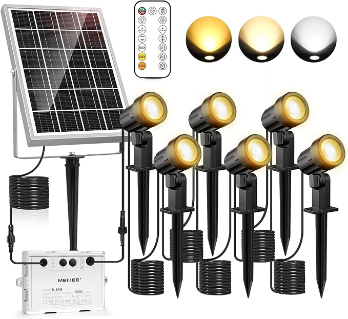 MEIKEE 6 in 1 Solar Spotlights Outdoor, 6W/6V Solar Powered Landscape Lights by MEIKEE