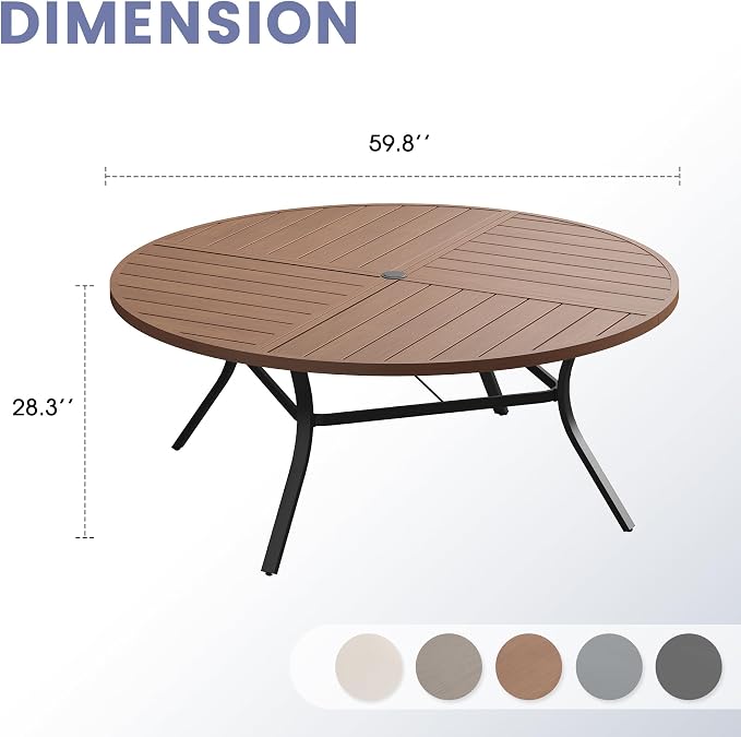 VICLLAX 60" Round Outdoor Table, Patio Dining Table - Image 3