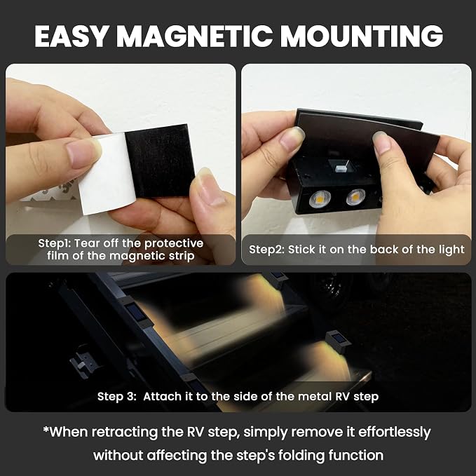 Magnetic Solar RV Step Lights– IP65 Waterproof, No-Wire LED Stair Light Strip - Image 7