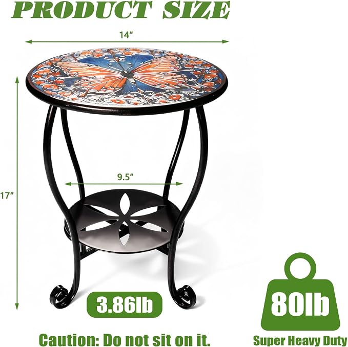 Outdoor Side Table Mosaic Patio Small End Table Metal Coffee Tea Accent Table - Image 2