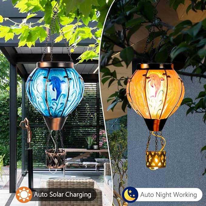 Blue Dolphin Hot Air Balloon Solar Lantern - Image 2