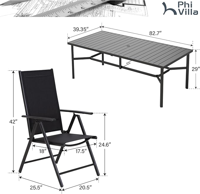 PHI VILLA 9 Piece Patio Dining Set, Patio Furniture Outdoor Dining Set - Image 9