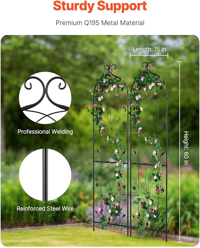 VEVOR Garden Trellis for Climbing Plants, 60 x 15 in, 2 Packs Rustproof Metal - Image 2