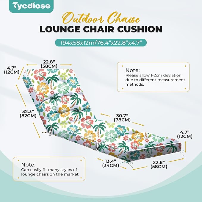 Outdoor Chaise Lounge Chair Cushion, Waterproof Non-Slip Patio Chaise Lounge - Image 3