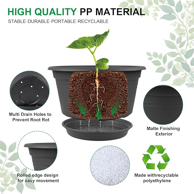 Large Flower Pots Set of 4 Pack 13 inch, Plant Pots Outdoor Planters - Image 3