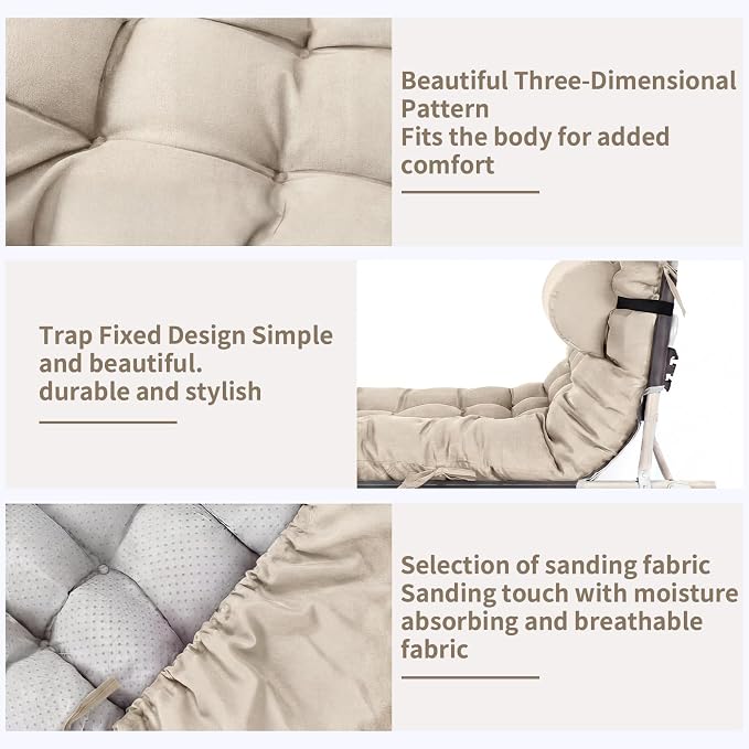 Tudomro 2 Pcs Light Beige 66'' Outdoor Chaise Lounge Cushion Waterproof Patio - Image 6