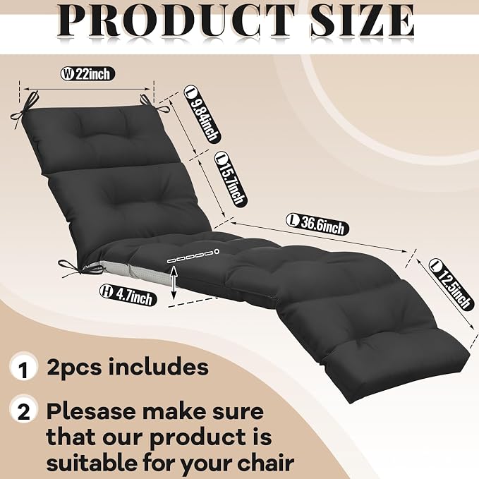 Kigley 2 Pcs Chaise Lounge Cushions 75 x 22 x 5 Inches Soft Lounge Chair - Image 2
