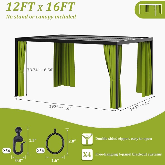 Gazebo Universal Replacement Privacy Curtain, 4-Panels Sidewall Curtains - Image 2